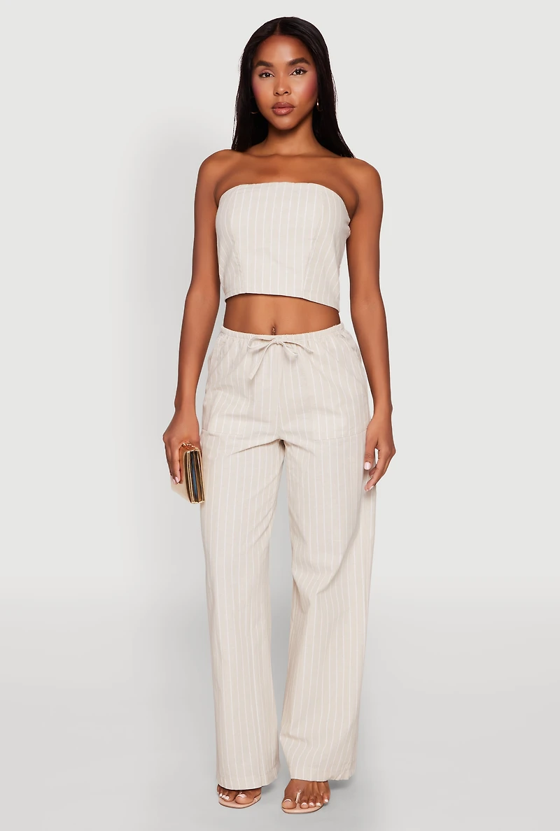 Womens Almost Famous Smocked Striped Tube Top, Beige, Size L