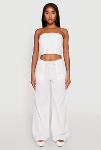 Womens Almost Famous Smocked Striped Tube Top, White, Size L