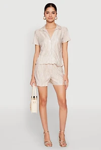 Womens Almost Famous Plisse Striped Shirt, L