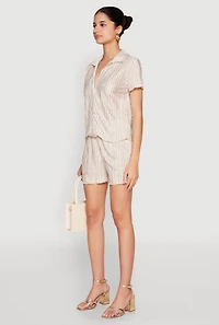Womens Almost Famous Plisse Striped Shirt, Beige, Size S