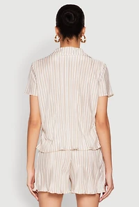 Womens Almost Famous Plisse Striped Shirt, Beige, Size S
