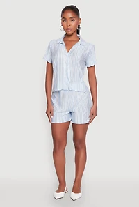 Womens Almost Famous Plisse Striped Shirt, Blue,