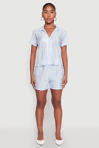Womens Almost Famous Plisse Striped Shirt, Blue,