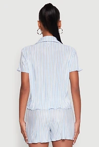 Womens Almost Famous Plisse Striped Shirt, Blue, Size M