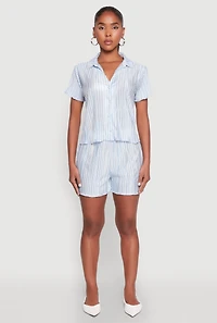 Womens Almost Famous Plisse Lettuce Edge Striped Shorts, Blue, Size XL
