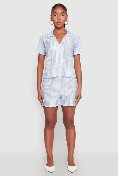 Womens Almost Famous Plisse Lettuce Edge Striped Shorts,