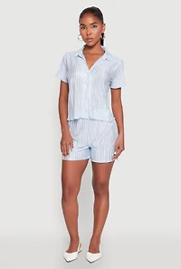 Womens Almost Famous Plisse Lettuce Edge Striped Shorts, Blue, Size XL