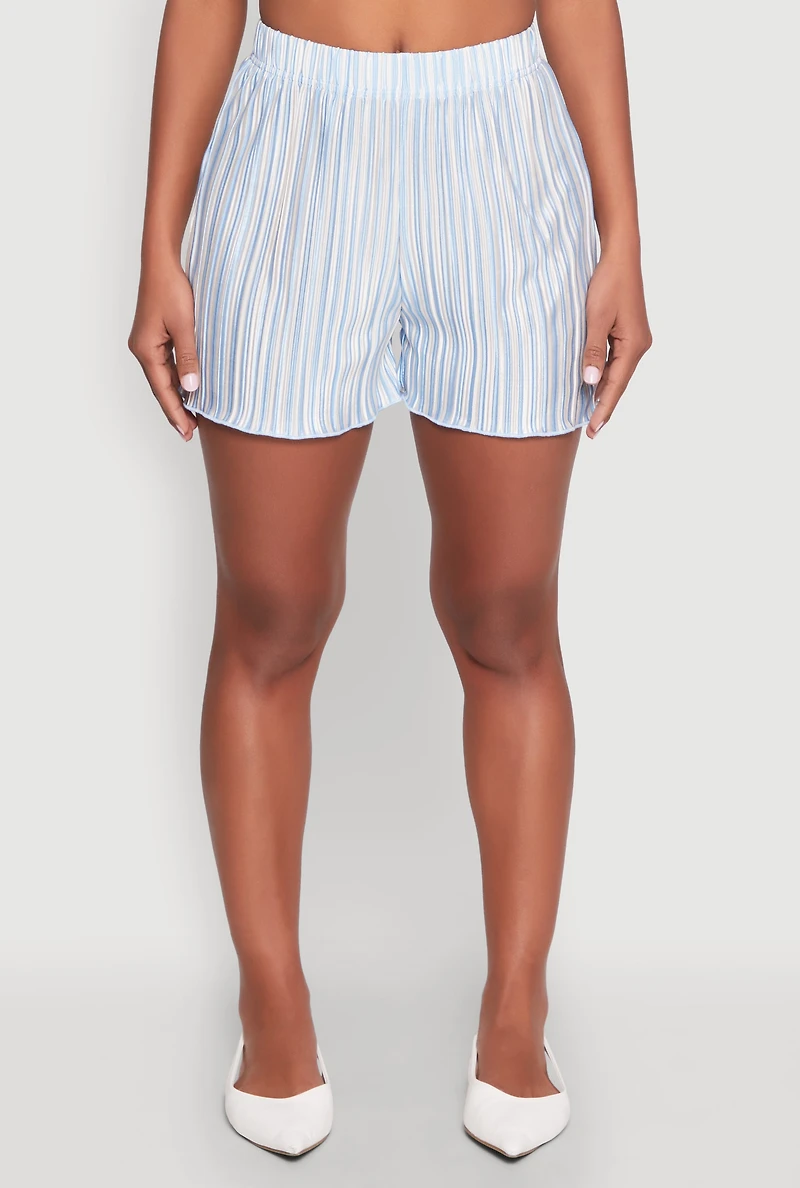 Womens Almost Famous Plisse Lettuce Edge Striped Shorts, Blue, Size XL