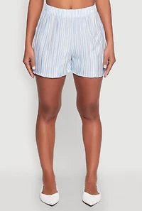 Womens Almost Famous Plisse Lettuce Edge Striped Shorts, Blue, Size XL