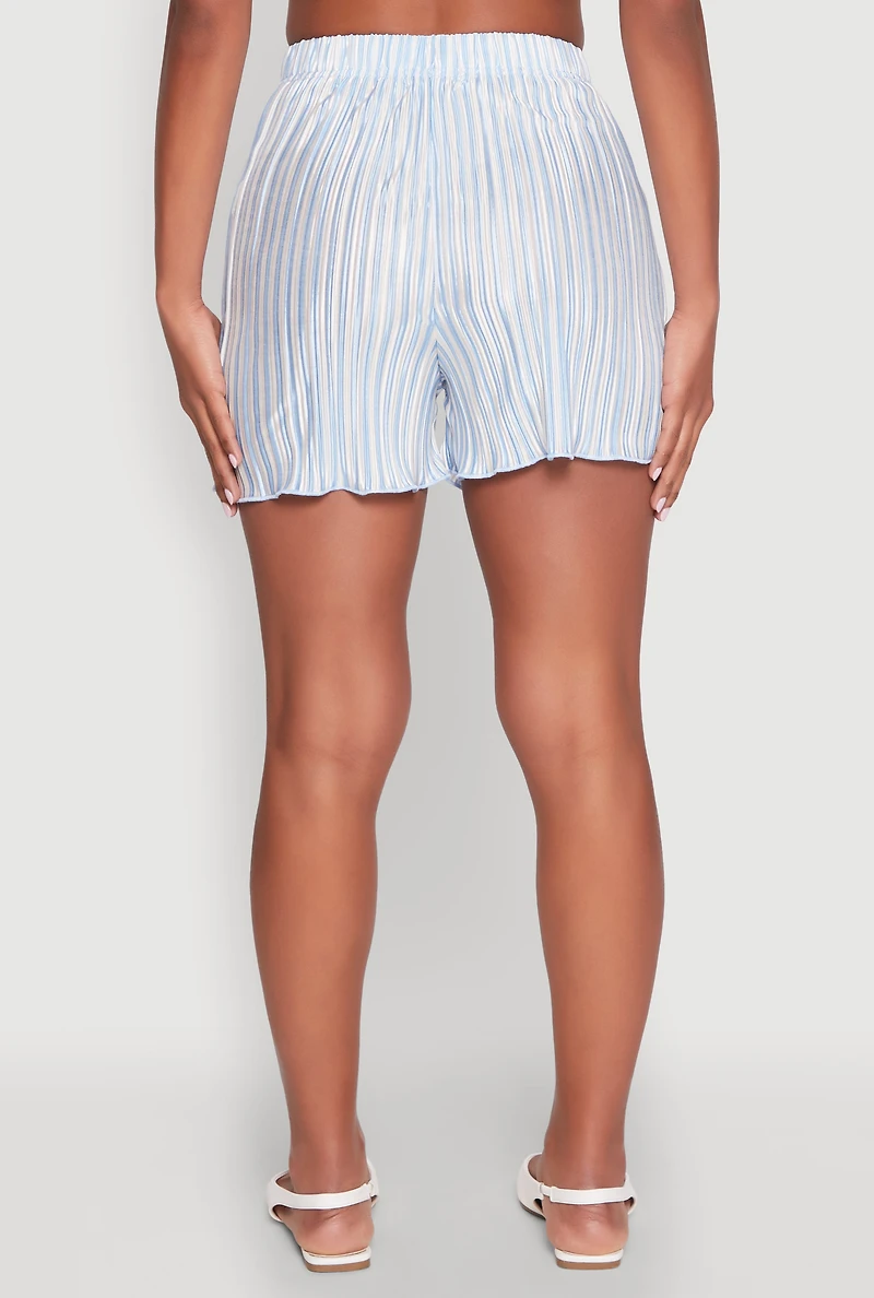 Womens Almost Famous Plisse Lettuce Edge Striped Shorts, Blue, Size XL