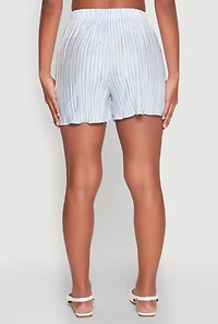 Womens Almost Famous Plisse Lettuce Edge Striped Shorts, Blue, Size XL