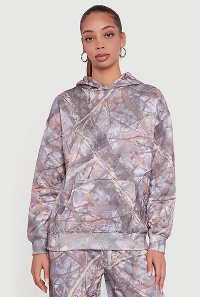 Almost Famous Tree Camo Kangaroo Pocket Hoodie