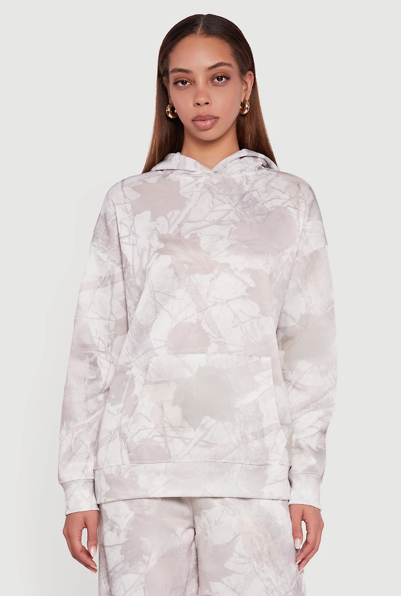 Womens Almost Famous Tree Camo Kangaroo Pocket Hoodie,