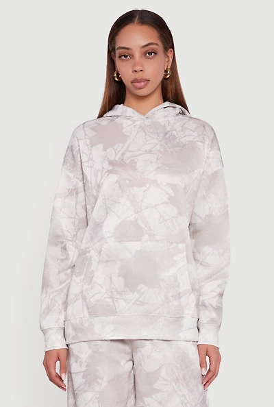 Womens Almost Famous Tree Camo Kangaroo Pocket Hoodie,