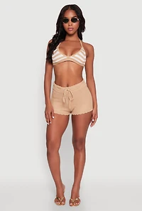 Womens Almost Famous Crochet Striped Halter Crop Top, Beige, Size XL