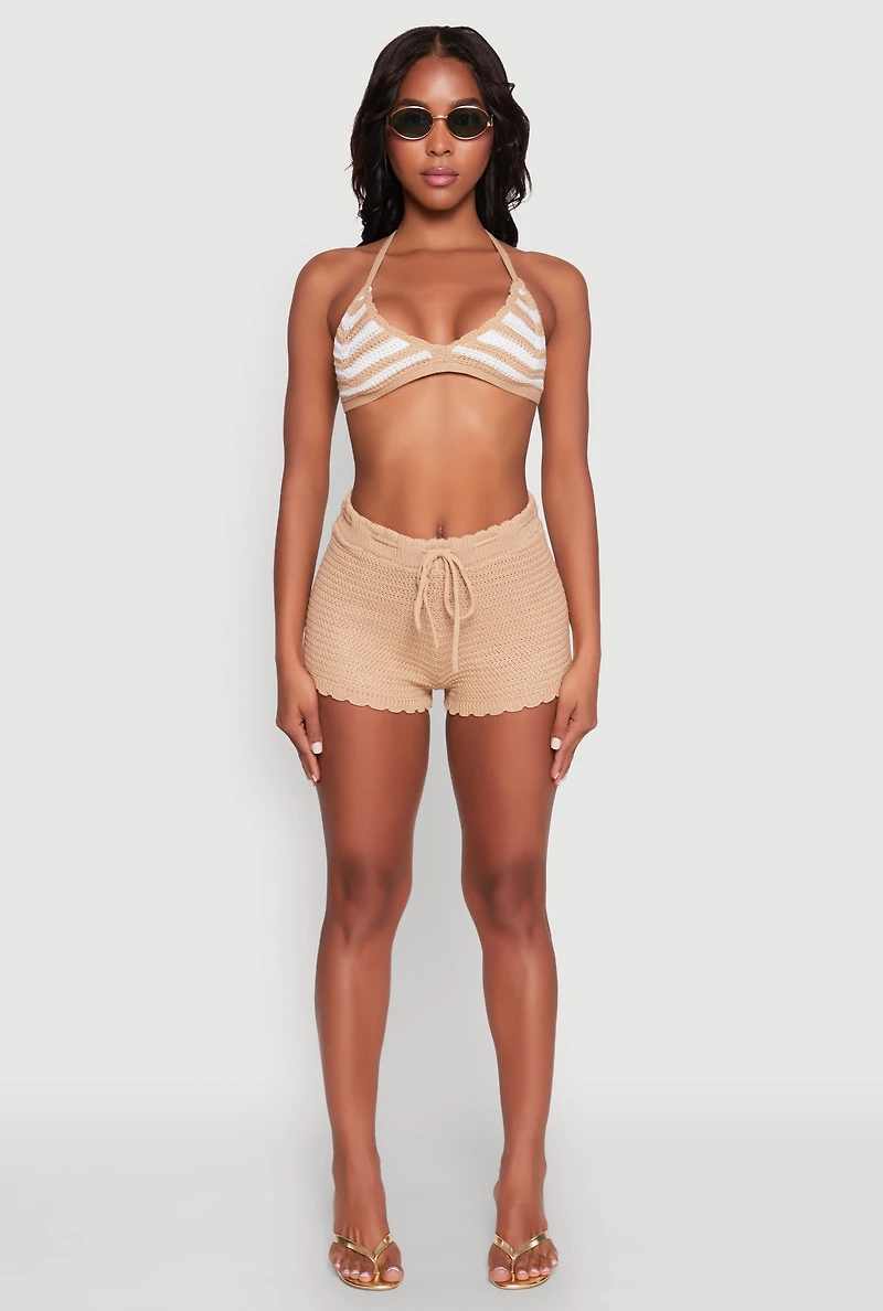 Almost Famous Crochet Striped Halter Crop Top