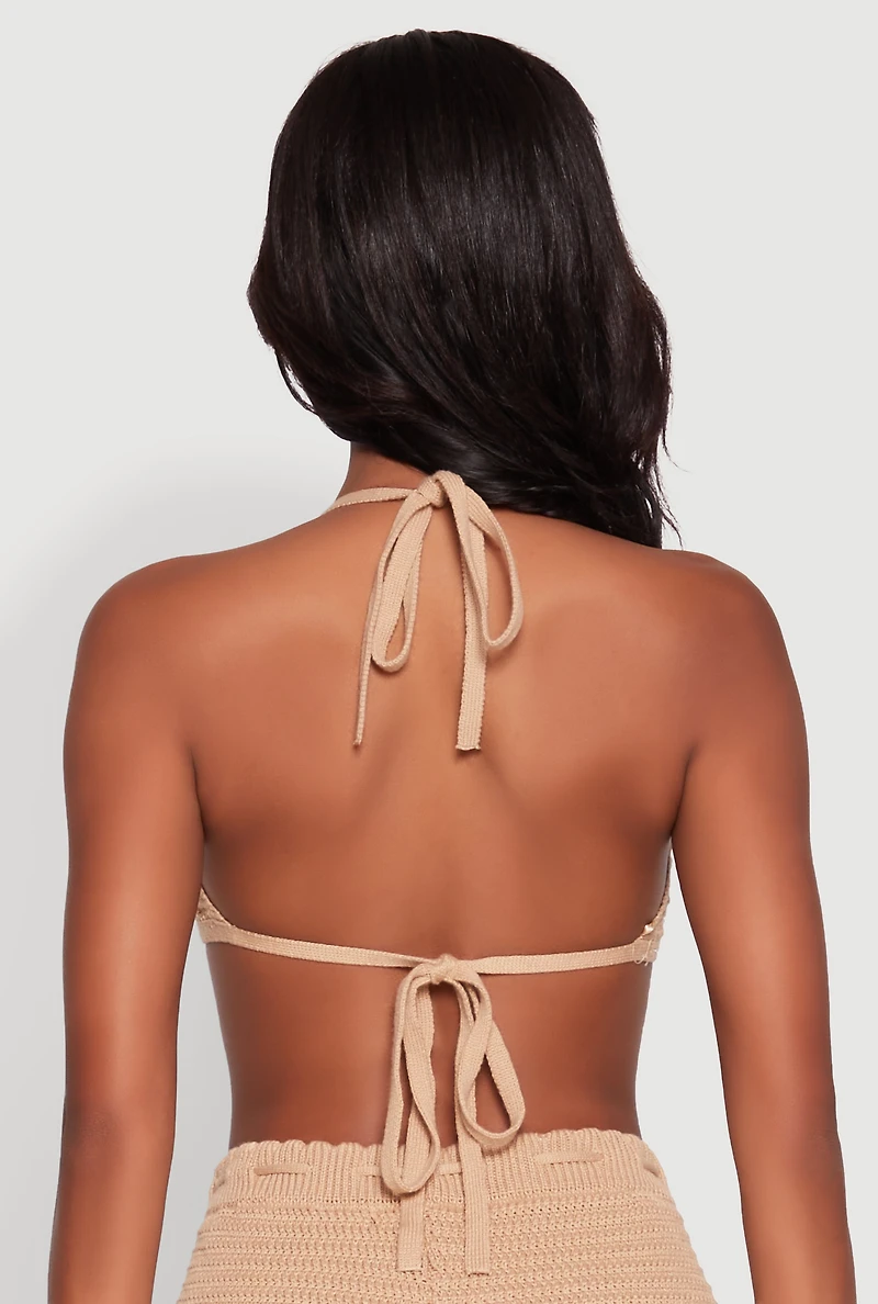 Almost Famous Crochet Striped Halter Crop Top