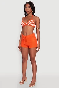 Womens Almost Famous Crochet Striped Halter Crop Top, Orange, Size L