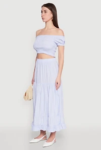 Womens Almost Famous Pinstripe Smocked Crop Top, Blue, Size S