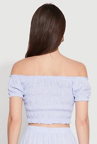 Womens Almost Famous Pinstripe Smocked Crop Top, Blue, Size M