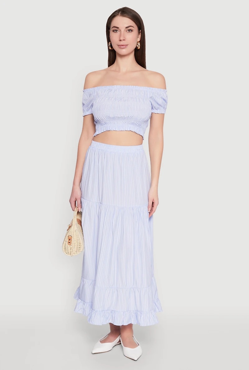 Womens Almost Famous Pinstripe Tiered Skirt, Blue, Size XL