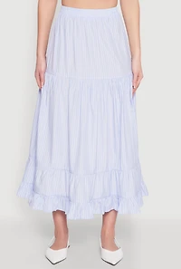 Womens Almost Famous Pinstripe Tiered Skirt, Blue,