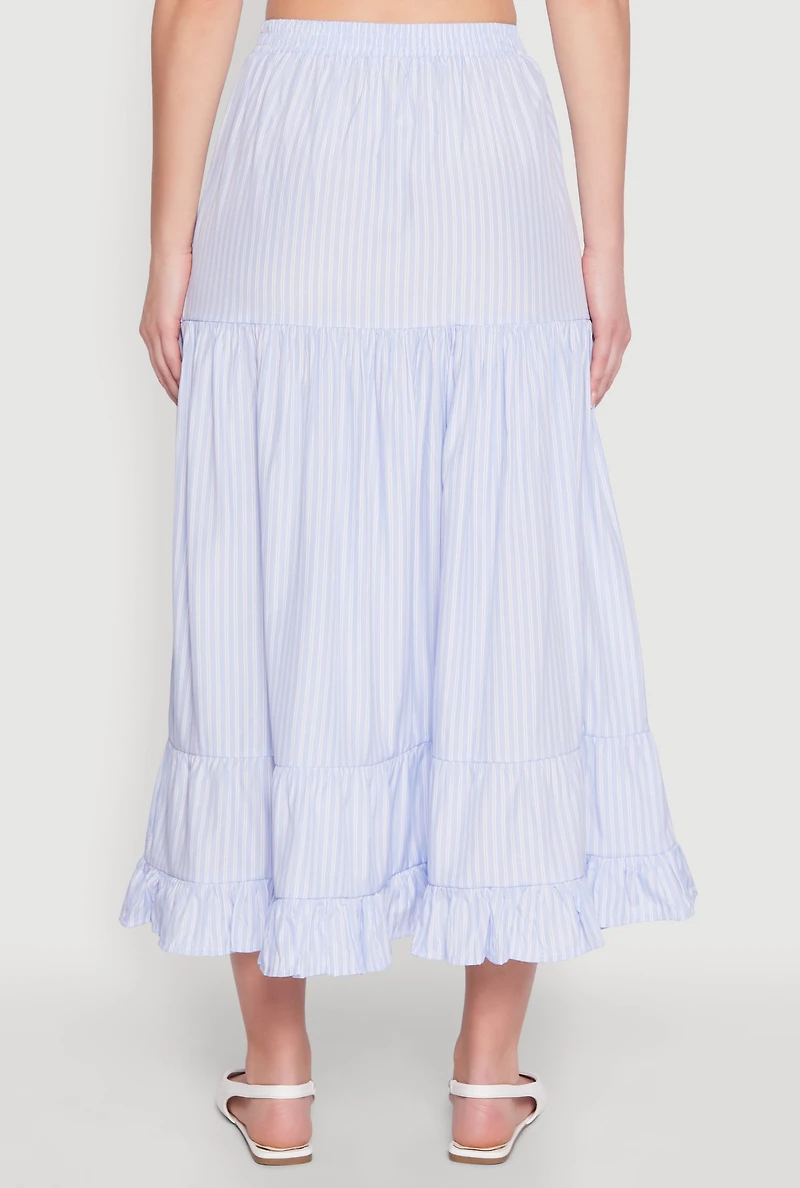 Womens Almost Famous Pinstripe Tiered Skirt, Blue,