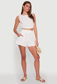 Chic Linen Tank Top with Cropped Hem and Button Back