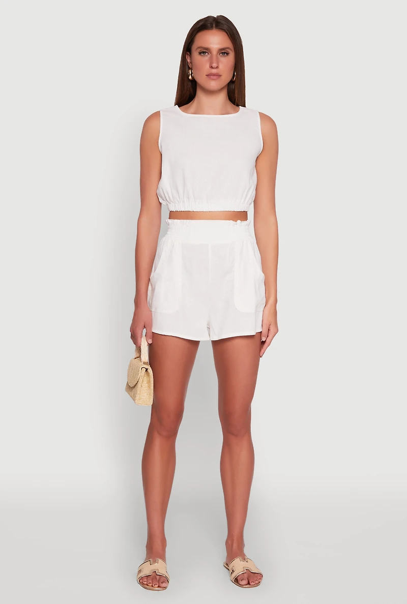 Chic Linen Tank Top with Cropped Hem and Button Back