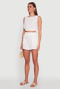 Womens Chic Linen Tank Top with Cropped Hem and Button Back, White, Size M