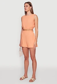 Womens Chic Linen Tank Top with Cropped Hem and Button Back, Orange, Size XL