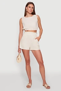 Chic Smocked High Waisted Linen Shorts