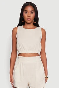 Womens Chic Smocked High Waisted Linen Shorts,
