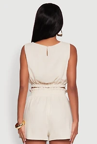 Womens Chic Smocked High Waisted Linen Shorts,