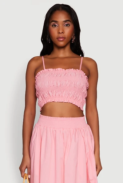 Womens Chic Sleeveless Cami with Square Neck and Cropped Hem, Pink,
