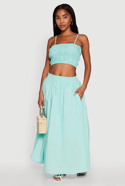 Womens Chic Maxi Circle Skirt with Smocked Waist,