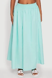 Womens Chic Maxi Circle Skirt with Smocked Waist, Green, Size M