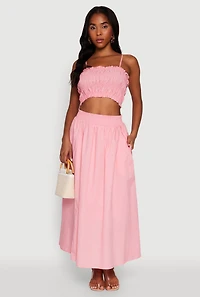 Womens Chic Maxi Circle Skirt with Smocked Waist, Pink, Size M
