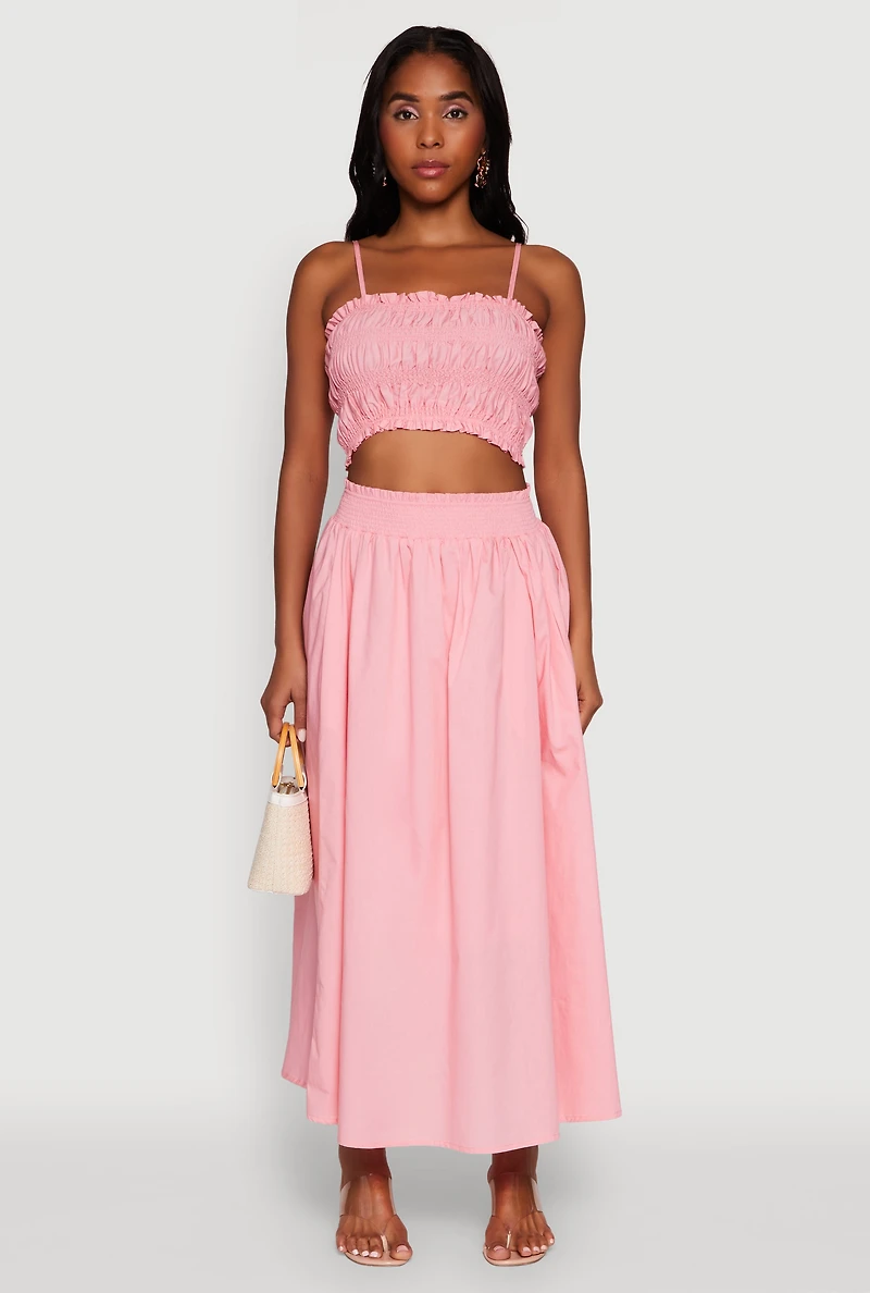 Womens Chic Maxi Circle Skirt with Smocked Waist, Pink, Size M