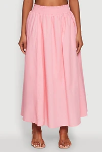 Womens Chic Maxi Circle Skirt with Smocked Waist, Pink, Size M