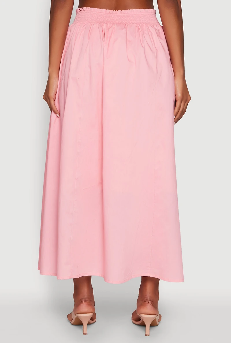 Womens Chic Maxi Circle Skirt with Smocked Waist, Pink, Size M