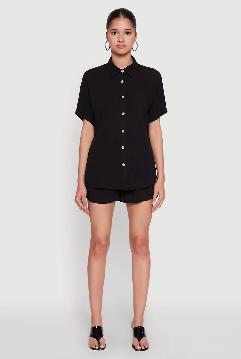 Womens Elastic Waist Shorts, Black, Size M