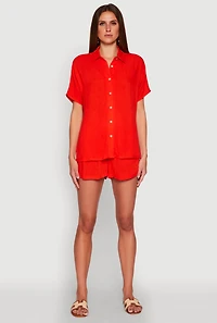 Womens Elastic Waist Shorts, Red, Size M