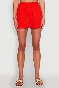 Womens Elastic Waist Shorts, Red, Size L