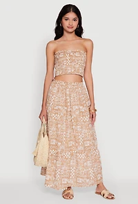 Tropical Print Smocked Tube Top