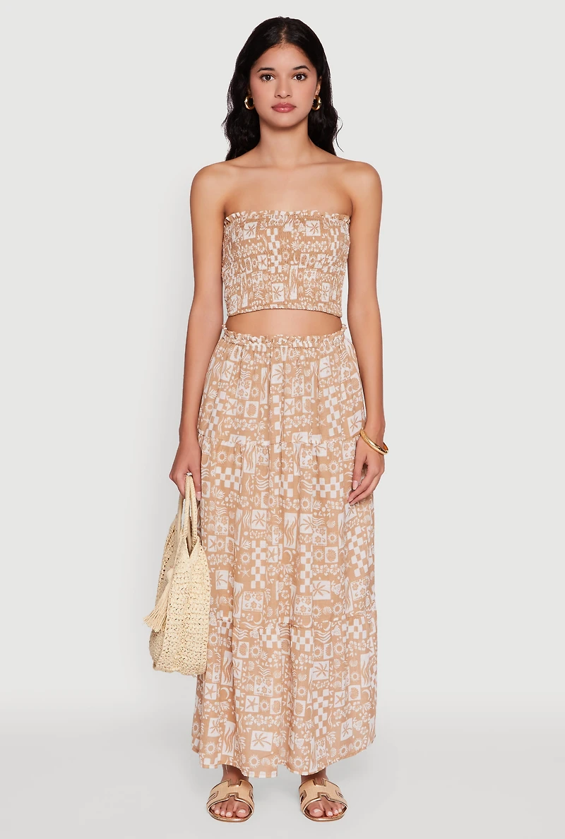 Tropical Print Smocked Tube Top