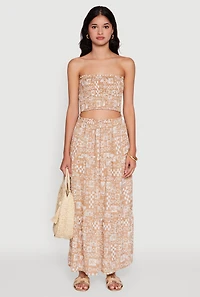 Tropical Print Smocked Tube Top