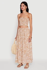 Tropical Print Smocked Tube Top