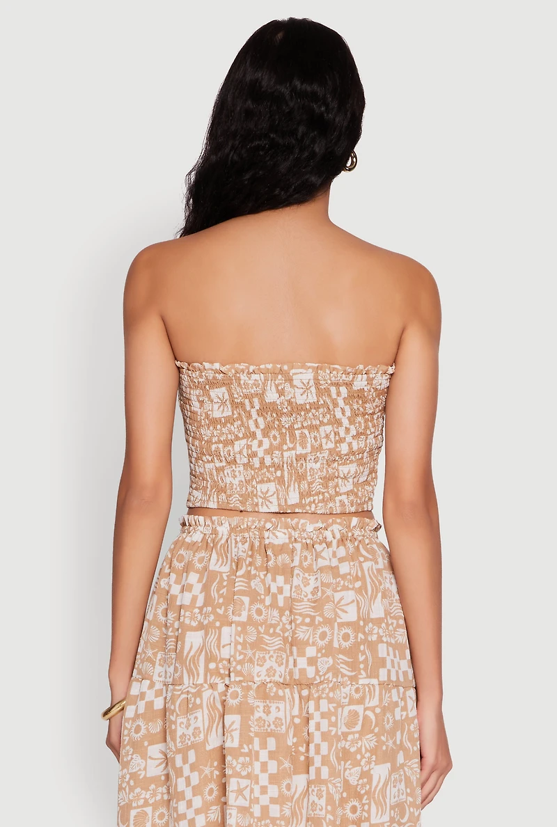 Tropical Print Smocked Tube Top