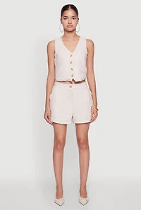 Womens Chic Linen Pinstripe Shorts, Khaki, Size XL